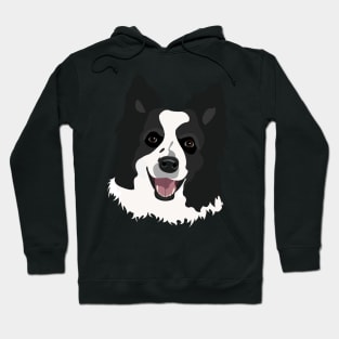 Black and White Border Collie Dog Face Drawing Hoodie